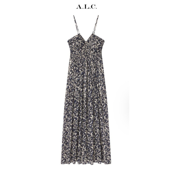 ALC Women’s Size 10 Romy Pleated Maxi Dress in Cream & Navy Floral NWT $695 - Picture 7 of 16